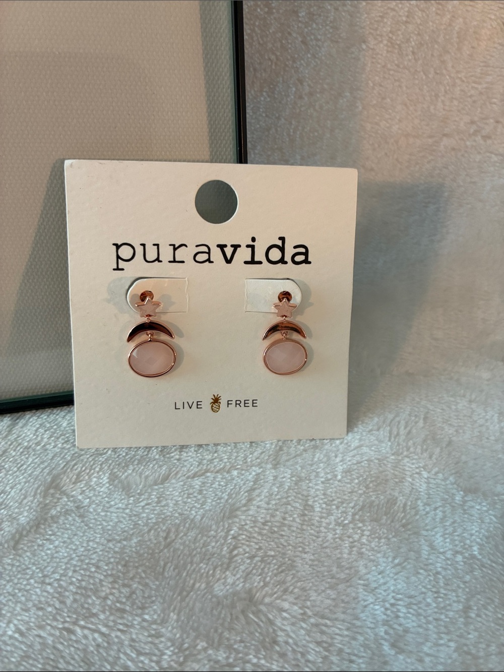 Pura Vida Rose Gold Earrings with Pink Stone Accents